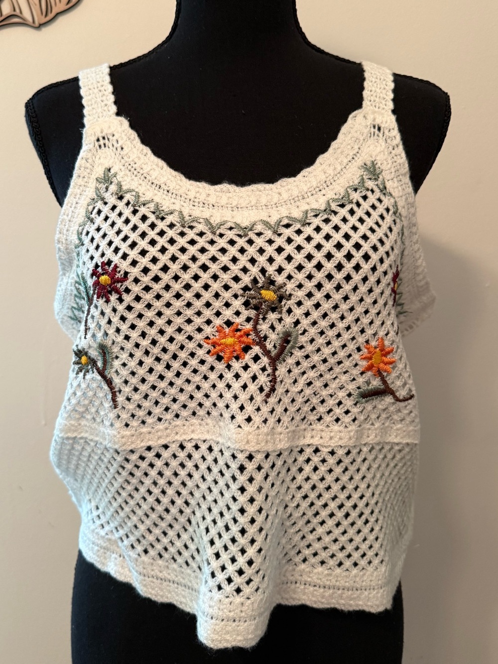 Rebellion White Crochet tank with Embroidered Florals